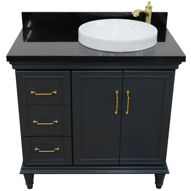 Lerwick 37'' Single Bathroom Vanity with Granite Top, Dark Gray
