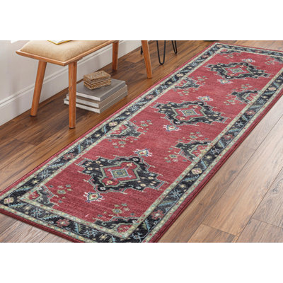 Lyanne Washable Non-Slip Red Area Rug