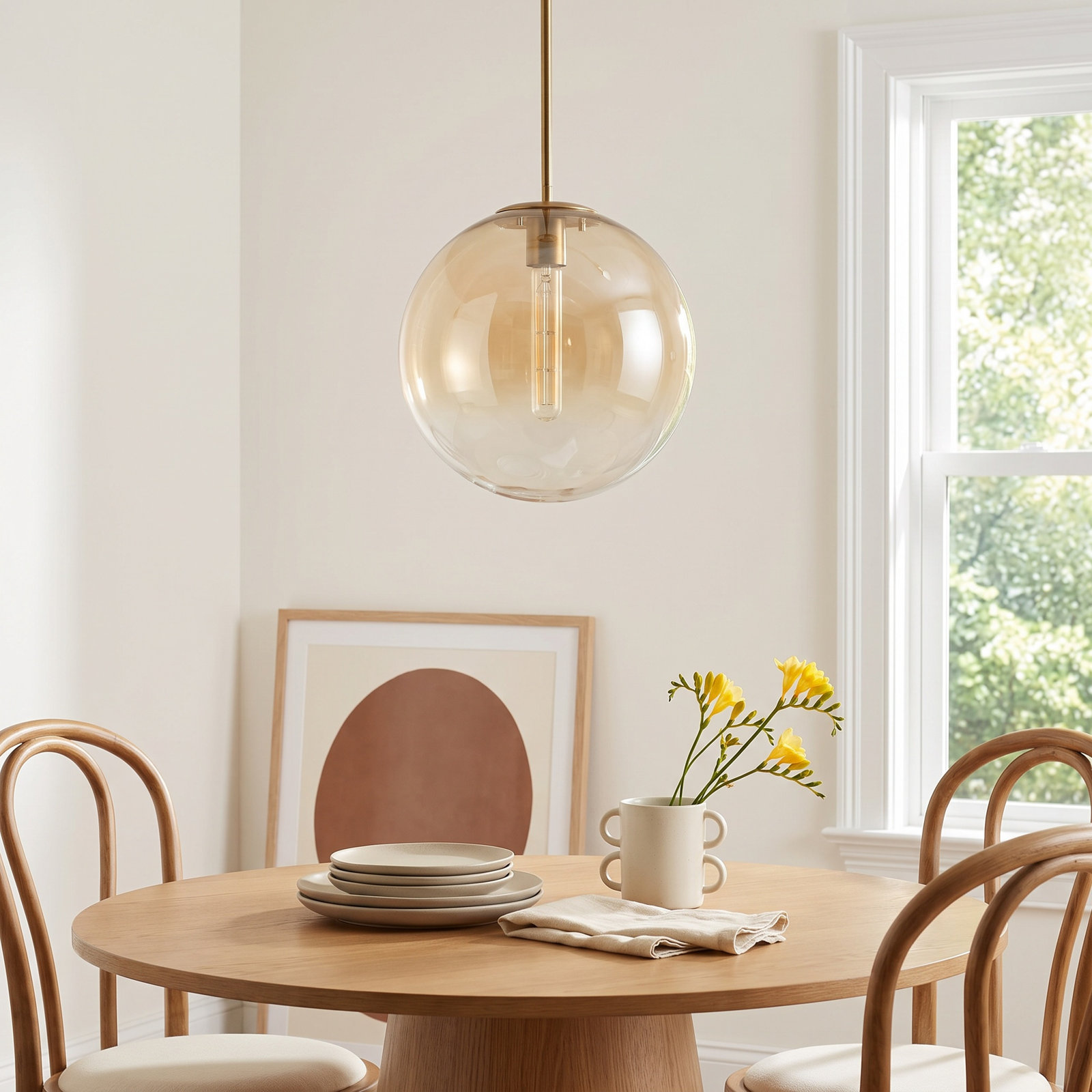 Dimmable Glass Globe Single Light Pendant, Brushed Gold