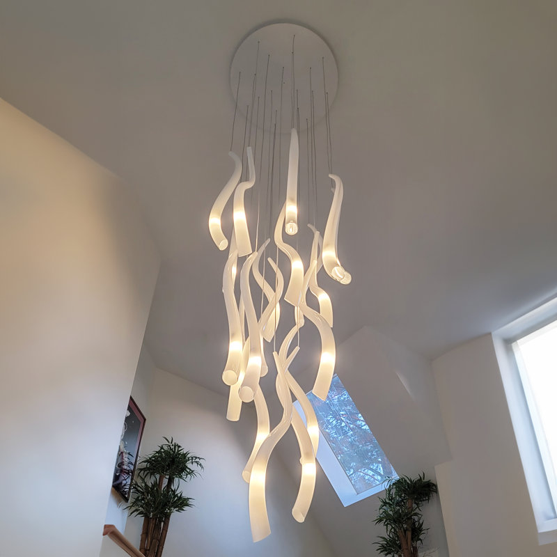 Cornetto 18 - Light Cluster Pendant, Frosted Milk White, 84" H x 24" W x 24" D, Silver