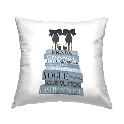 Blue Fashion Bookstack Glam Black Heels Printed Throw Pillow Design By Amanda Greenwood