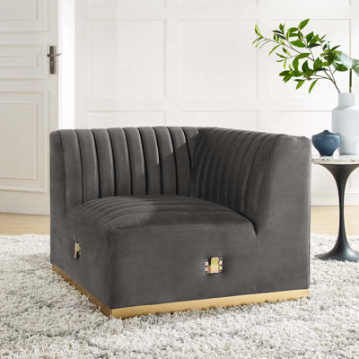 Fauteuil d'angle gauche en velours Conjure Channel