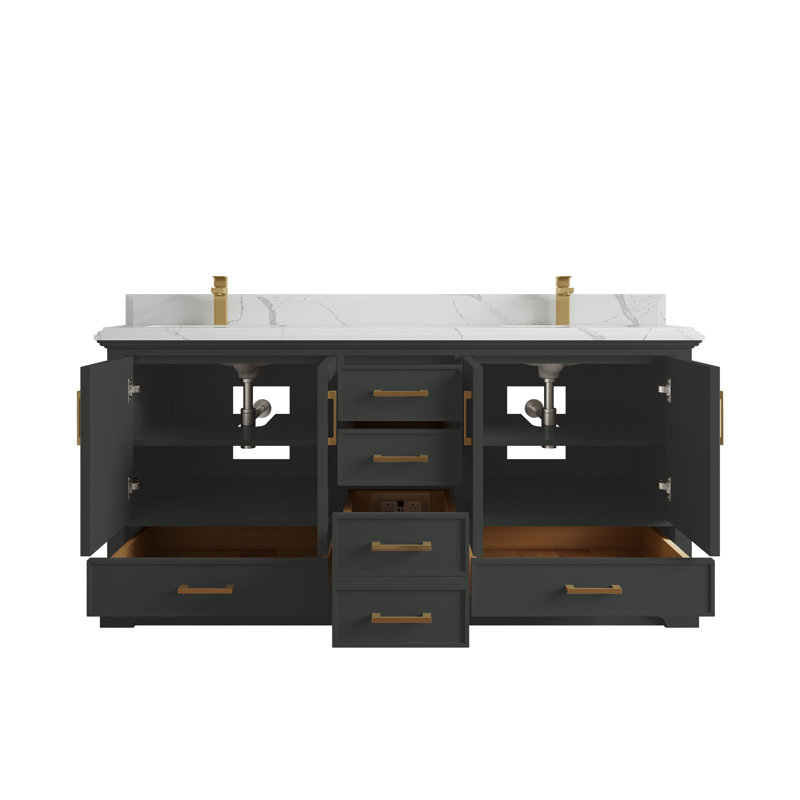 Charlotte 72'' Double Bathroom Vanity with Quartz Top, Calacatta Laza