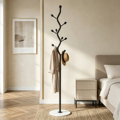 Portemanteau robuste en forme de branche d'arbre avec base en marbre, portemanteau décoratif doré avec 8 crochets, portemanteau robuste en métal pour vestibule, chambre à coucher, salon
