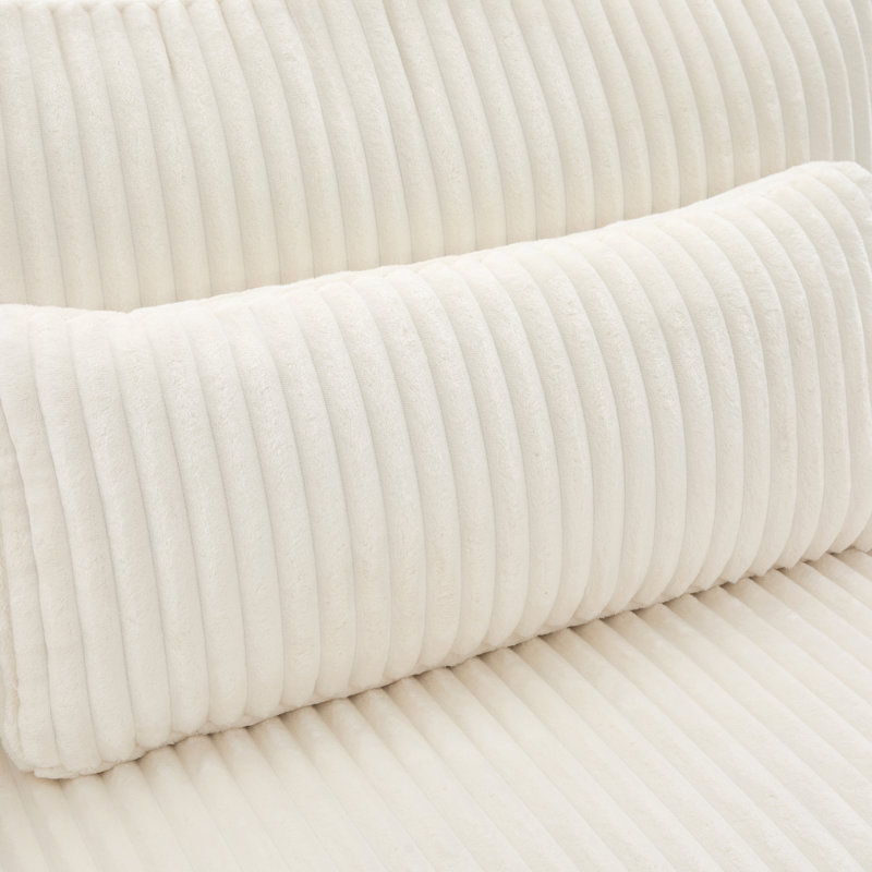 Canapé moderne en velours côtelé avec quatre coussins, mousse haute densité et support à ressorts pour un salon confortable.