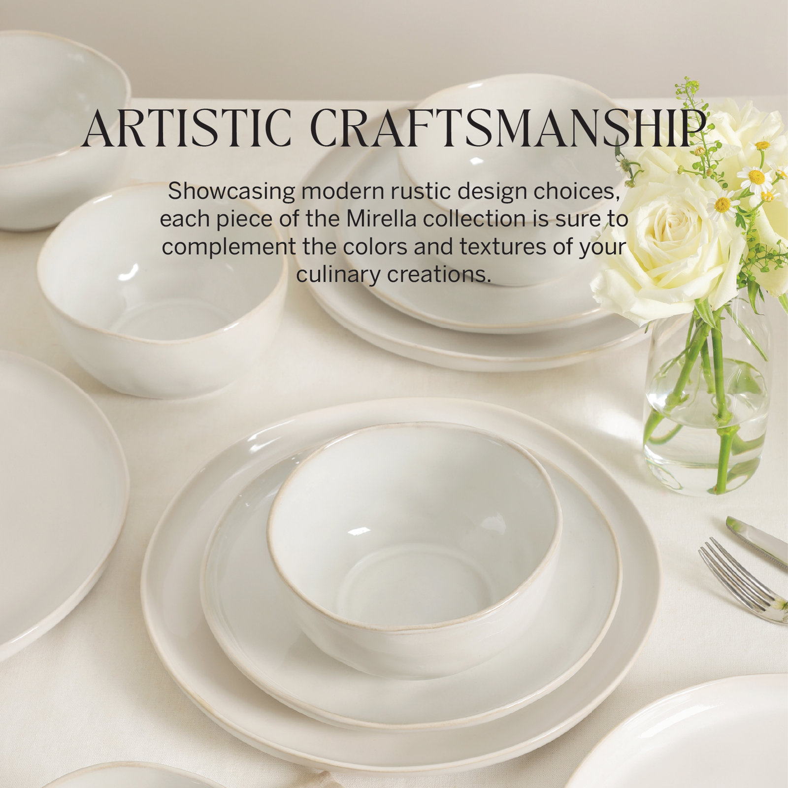 Mirella Stoneware Dinnerware Set, White