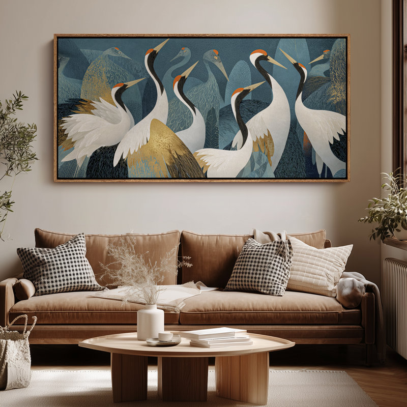 Extra large grotte élégante avec impression de fond botanique bleu, 30" H x 60" W, Natural