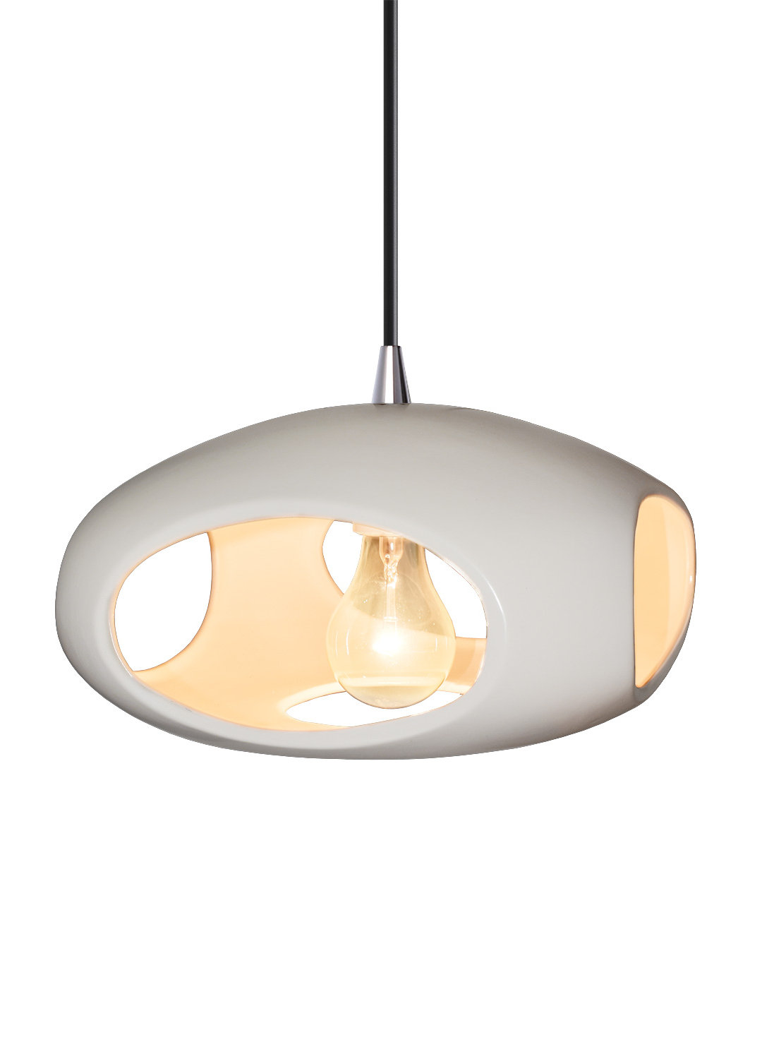 Logan Single Light Ceramic Dimmable Pendant, Bisque, Polished Chrome
