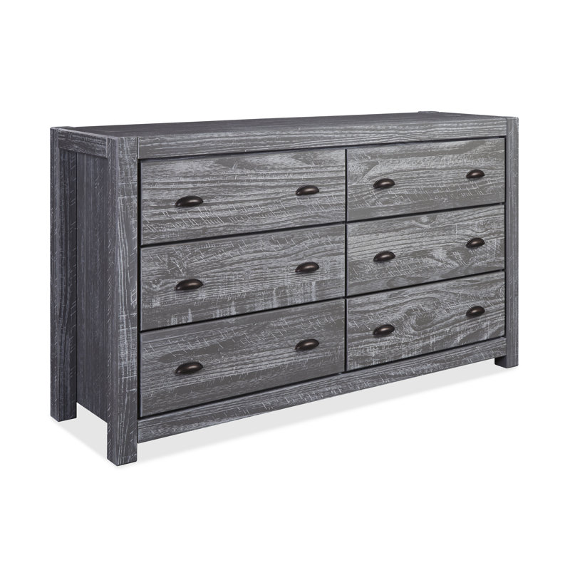 Commode double 6 tiroirs Montauk, Gris rustique