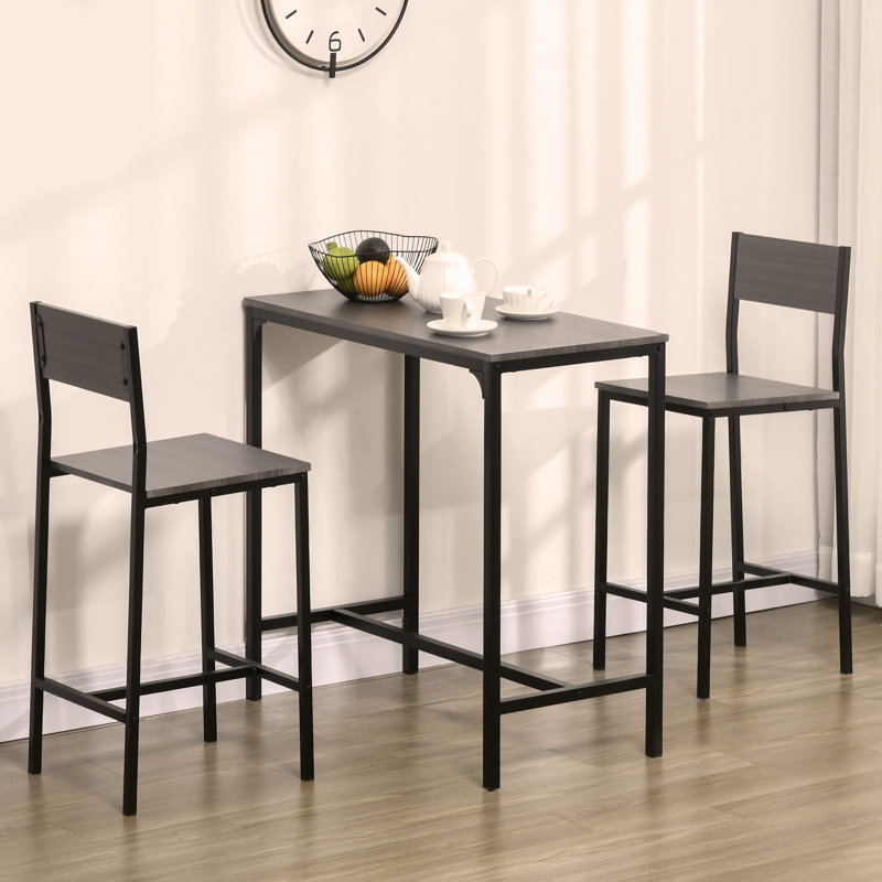 3 Piece Bar Table and Chairs, Industrial Dining Table Set for 2, Counter Height Kitchen Table with Bar stools