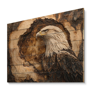Tête d'aigle sur une glissoire en bois I - Décoration murale animal en bois d'aigle - sur bois de pin naturel