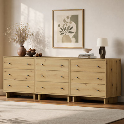Ensemble de 3 meubles de rangement Almaguer à 3 tiroirs de 80 cm de large, fini chêne naturel, fini grain de bois