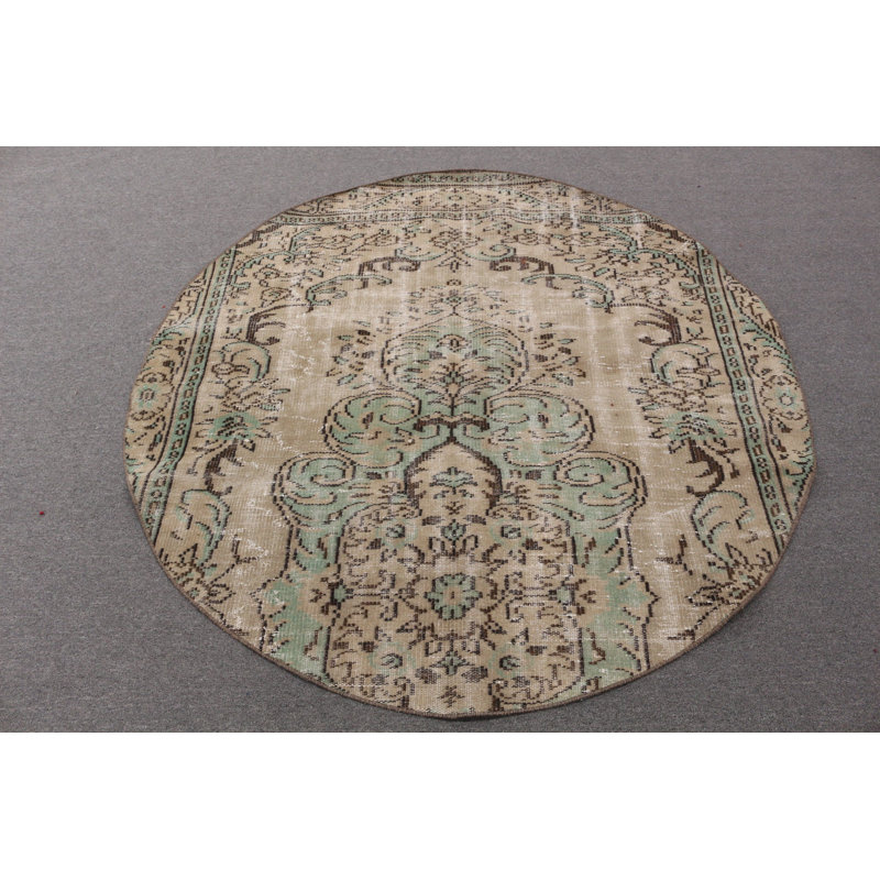Tapis rond élégant pour votre chambre de bébé ou cuisine dans un style turc brun chaud d'Anatolie