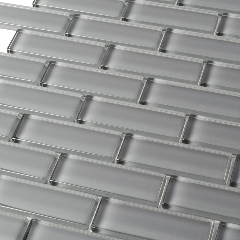 11.9"X 11.9" Polished Glass Brick Tile, Dark Gray
