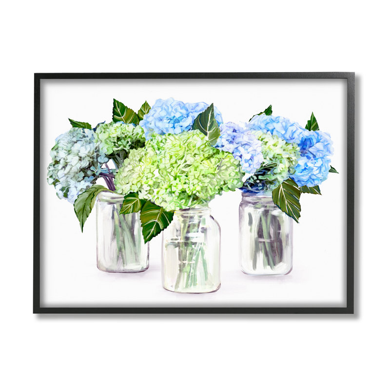 «Varied Floral Hydrangea Jars» par Ziwei Li - cadre flottant, impression sur bois, H 11 po x l 14 po x P 1,5 po