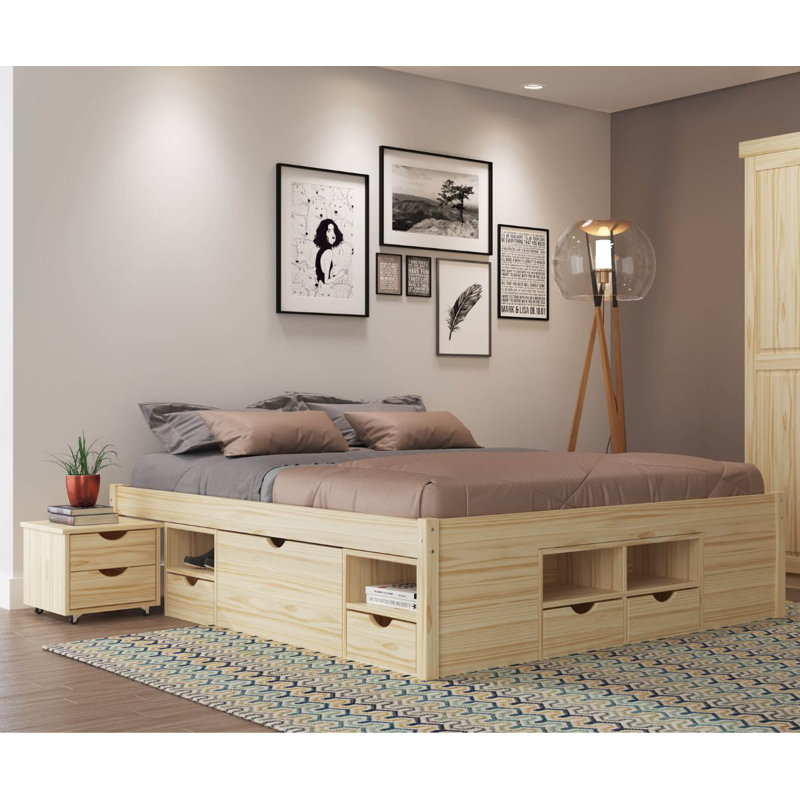 Chamarion Solid Wood Bed, Light Brown, 140 x 200cm