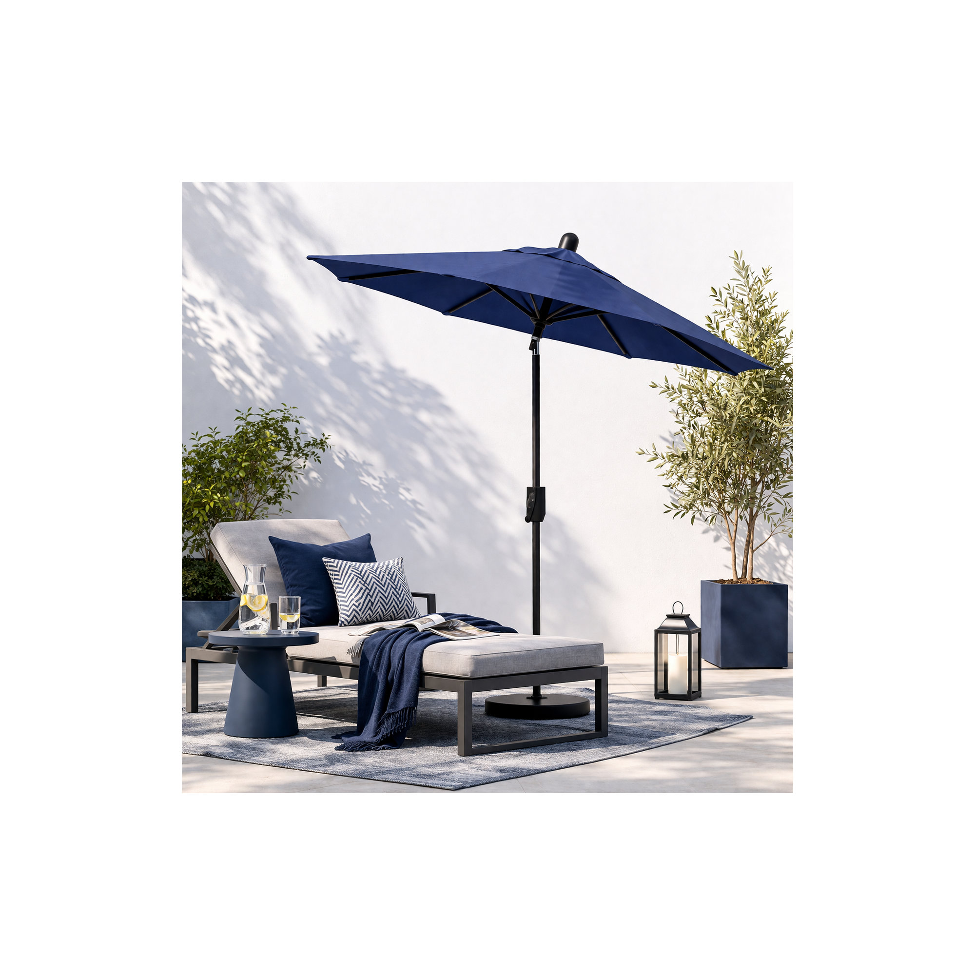 Natalie 74.5'' Outdoor Umbrella, Navy, Antique Bronze