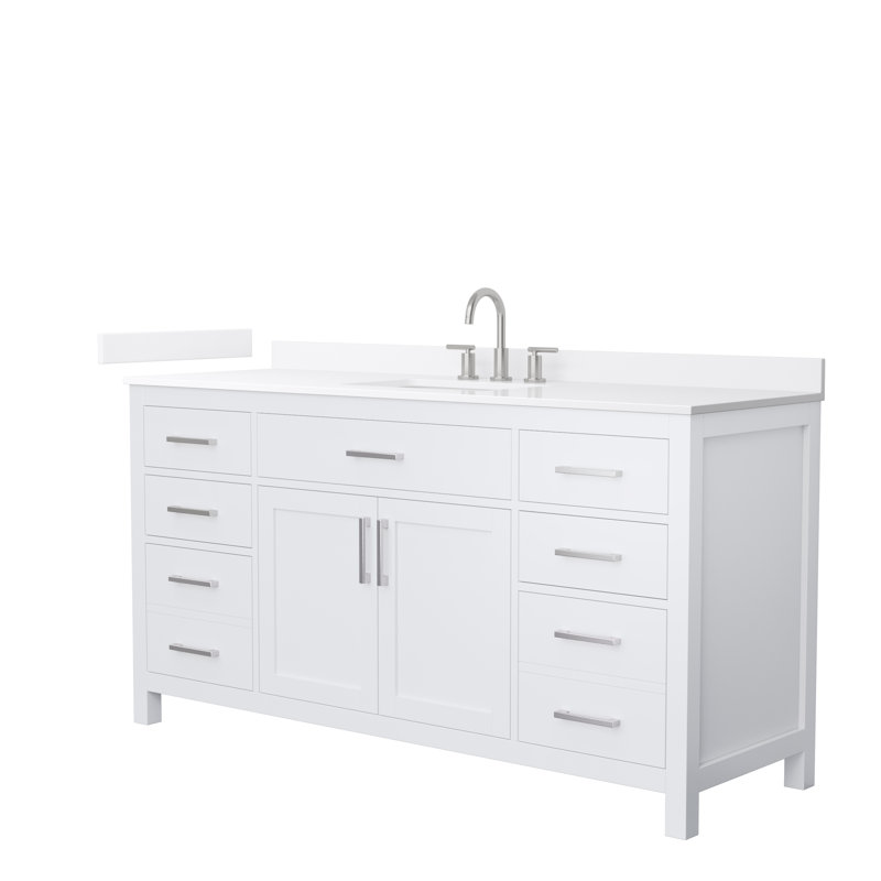 Beckett 66" Freestanding Single Bathroom Vanity with Quartz Top, White, Brushed Nickel, White Quartz