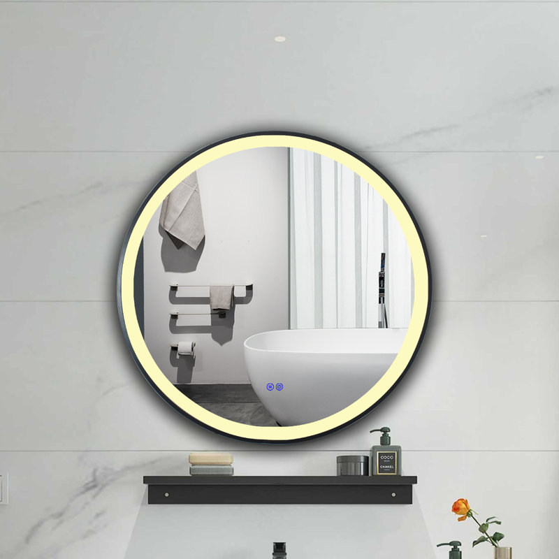 Miroir de salle de bain / meuble-lavabo Largent, 23,43 po x 23,43 po, Noir