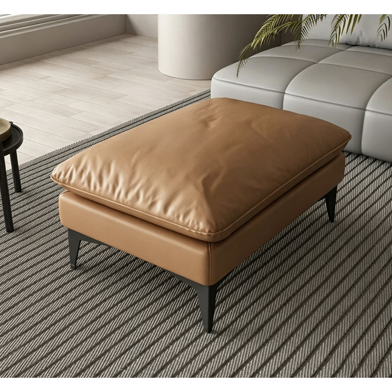 Repose-pieds en cuir avec coussin de duvet, 16.5" H x 35.4" W x 23.6" D, Orange