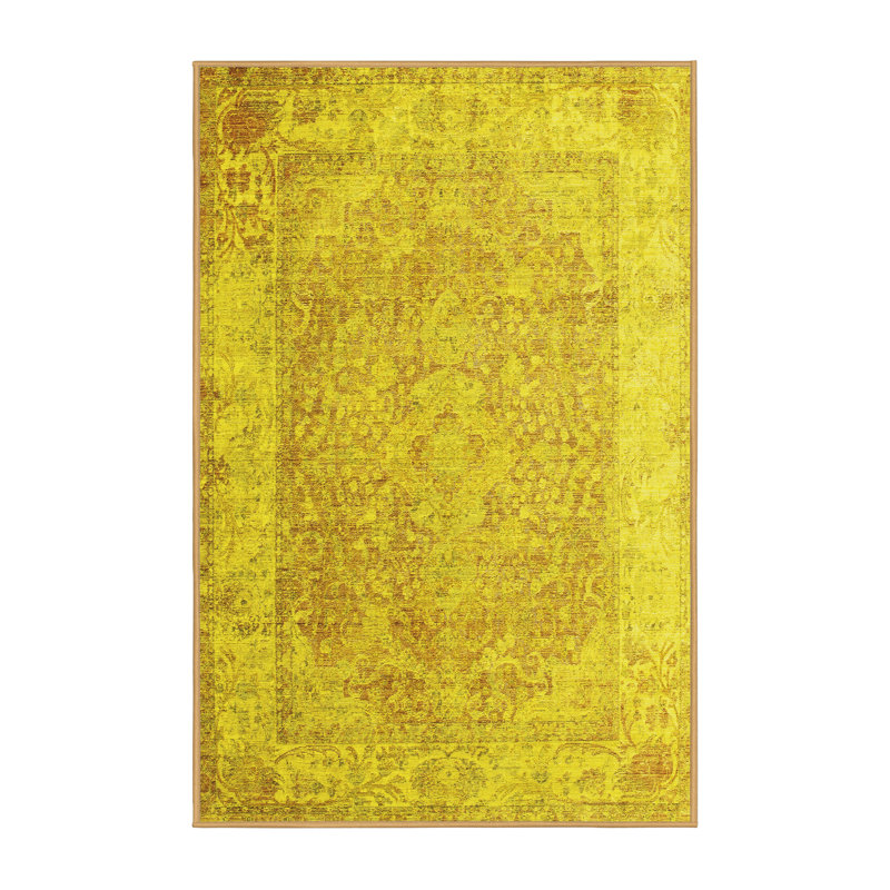 Tapis contemporains jaunes lavables à la machine 1167, Rectangle 2 pi x 4 pi