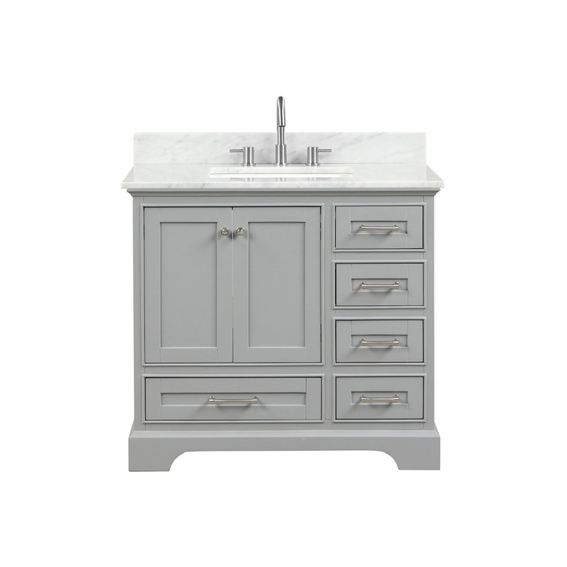 Meuble-lavabo simple Dashan avec plateau en marbre de Carrare, Gris
