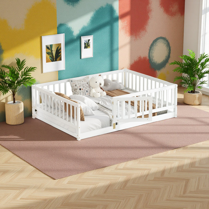 Lit de plancher avec lattes, Lit double, Blanc