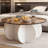 31.5" Round Tempered Glass Coffee Table, Mid Century Modern Round Cocktail Table with Solid Wood Flower Shaped Base, 170LBS Weight Capacity Decorative Center Table for Living Room, Small Apartment & Home Office-1117652748