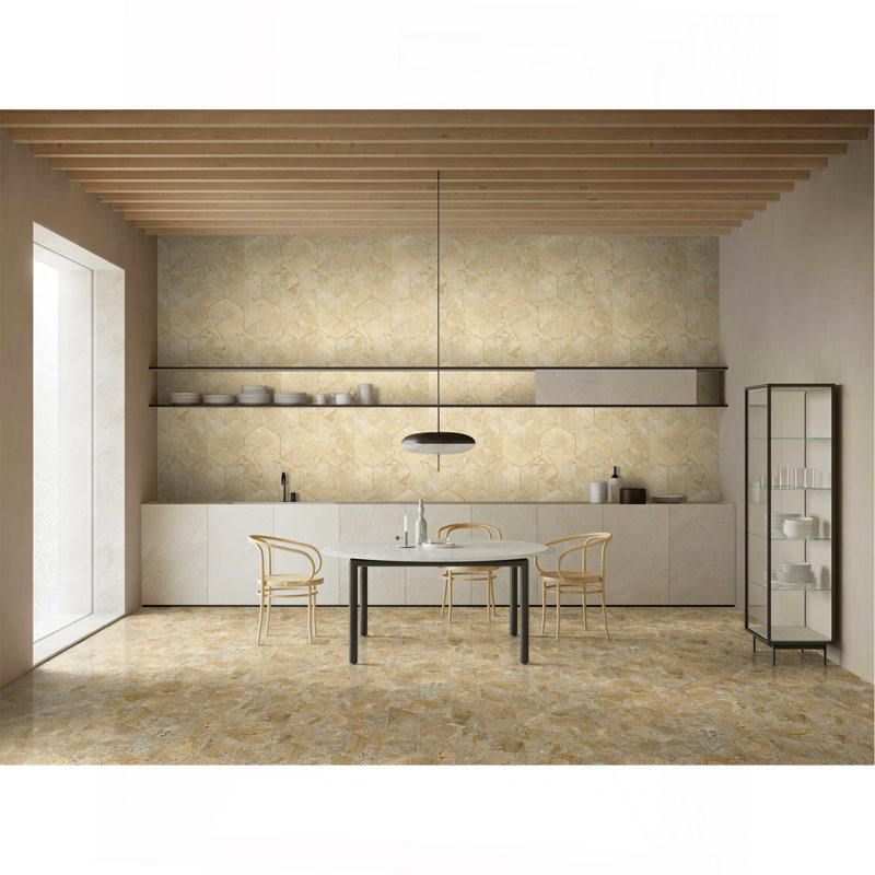 Water-Jet Marble Tile, Beige/Gold
