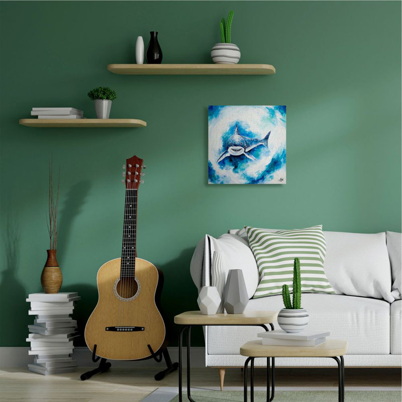 «Ocean Sea Shark Animal Blue Watercolor Paint», impression sur toile, H 30 po x l 30 po x P 1,5 po, Toile tendue