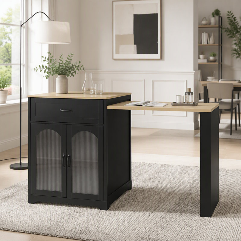 Table de comptoir extensible avec roues, table de bar avec prise de courant intégrée, armoire à vin de ferme avec tiroirs double-face, convient