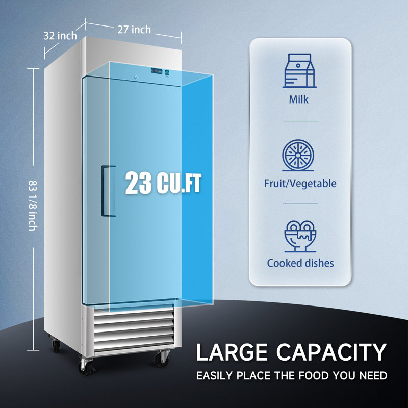 Fennel 23 Cu Ft Stainless Steel Upright Refrigerator, Single Door Reach-In Fridge with Digital Temperature Control