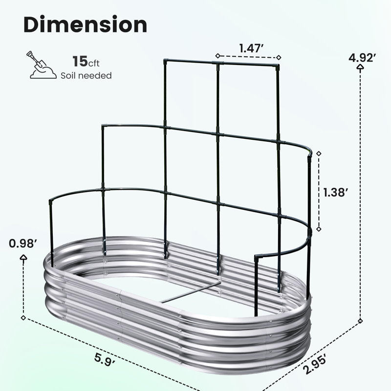  Lit de jardin surélevé de 6 x 3 x 1 pi avec treillis mural et jardinière en acier galvanisé pour jardin pour l'extérieur