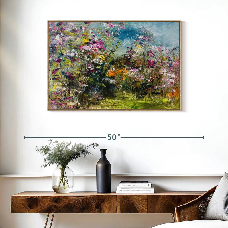 Abstrait fleur sauvage, Cadre flottant en bois naturel, 37 po x 25 po