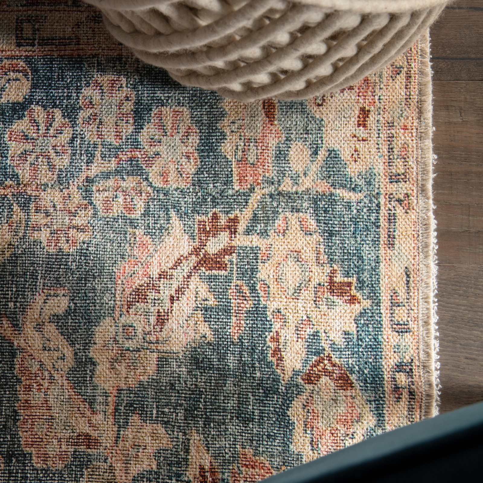 Faye Dark Teal Beige Oriental Rug, Rectangle 8'10" x 11'9"