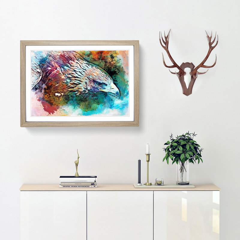 Eagle - Picture Frame Painting Print, 48cm H x 65cm W x 2cm D, Oak Framed