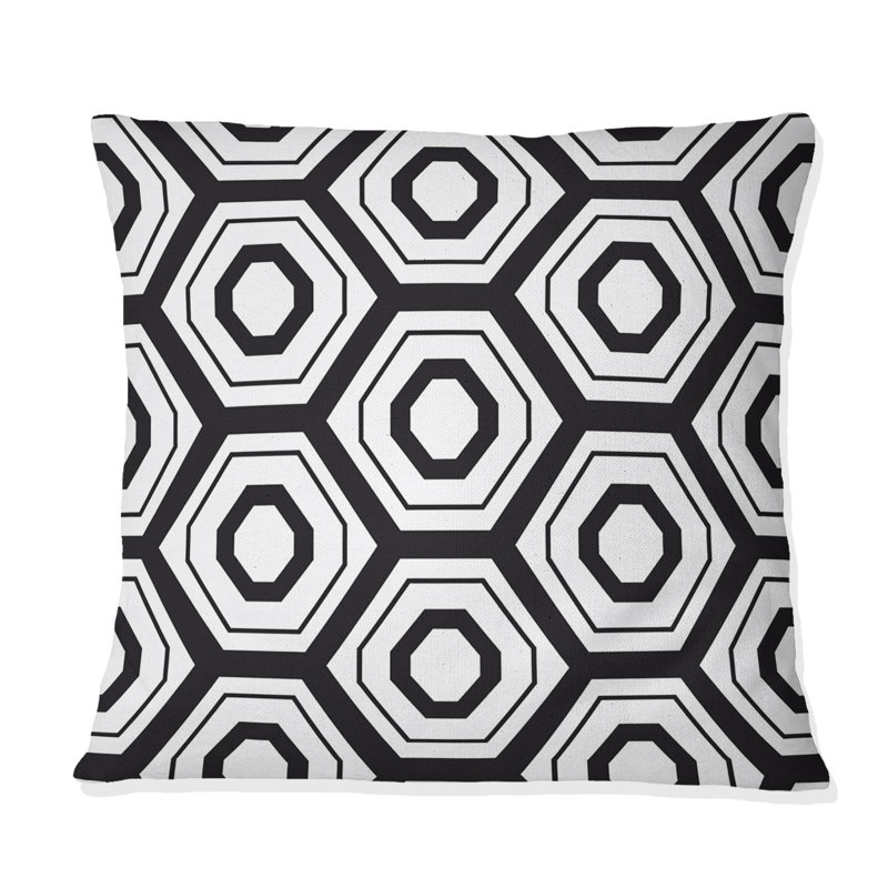 Coussin décoratif noir et blanc Hexagon X, H 16 po x l 16 po