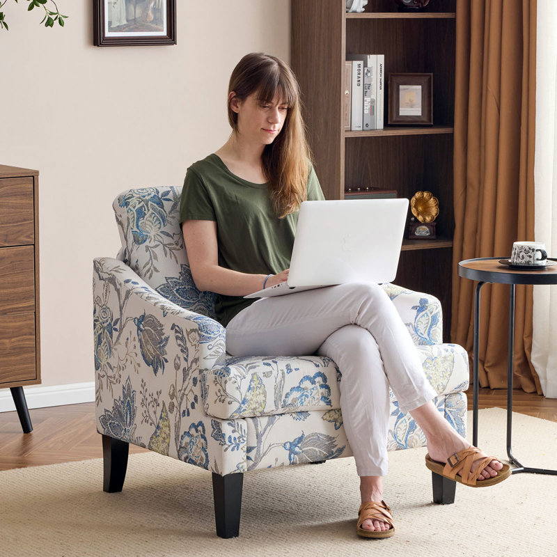 Fauteuil d'appoint 30 po avec pieds rembourrés, Motif floral bleu