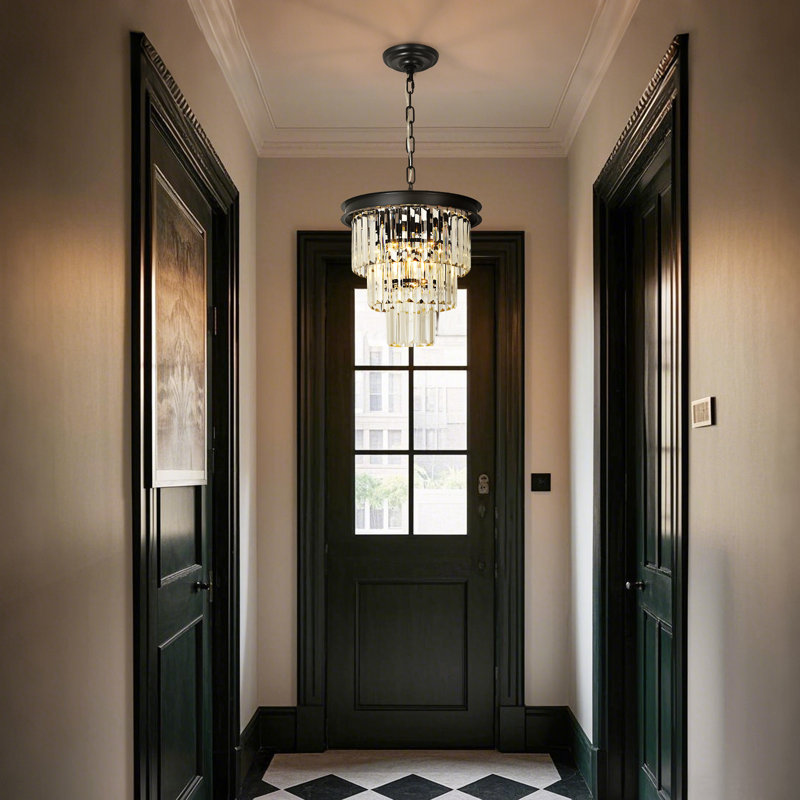 Lustre en cristal Makinlee, H 11,81 po x l 12,6 po x P 12,6 po, Une lumière, Noir mat