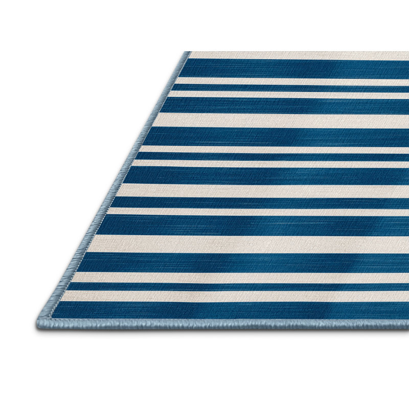Tapis bleu à rayures horizontales lavable à la machine