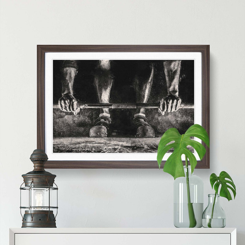 Body Building Weights - Framed Print, 27cm H x 36cm W x 2cm D, Walnut Framed