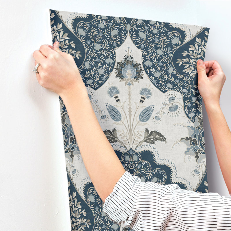 Auden Green Floral Grandeur Wallpaper, Blue