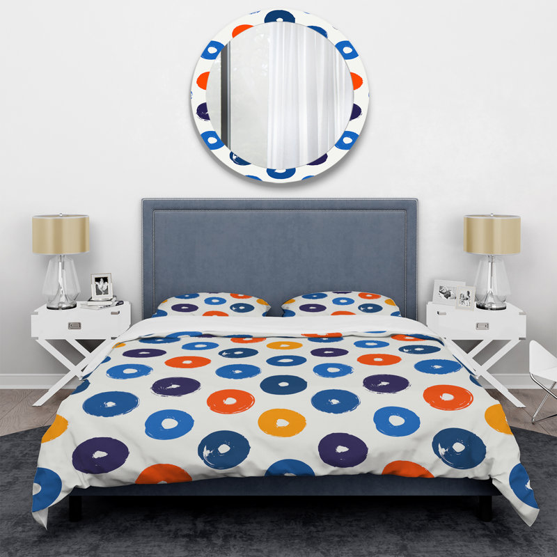 Motif de cercle bleu - ensemble de housse de couette abstrait - polyester microfibre