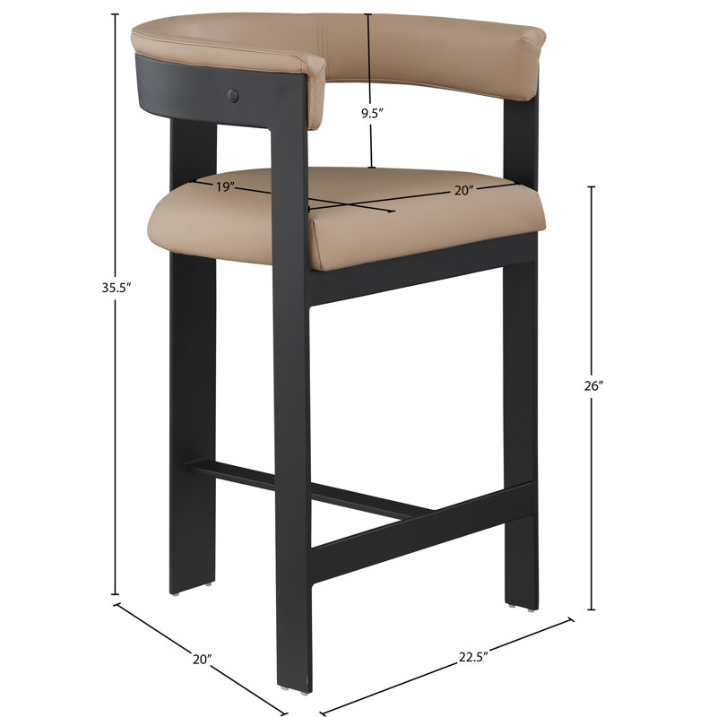 Tabouret de comptoir Romeo Hermi, Cuir brun clair végétalien, Thermolaquage noir mat
