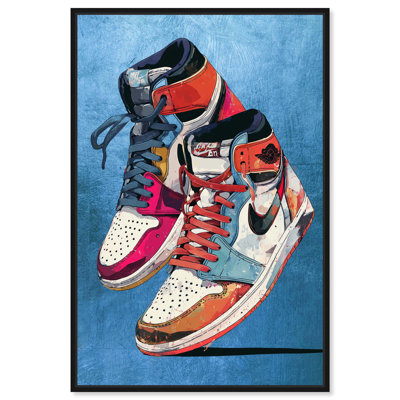 Sneakers on Blue Canvas Print Sneaker Wall Art by Art Remedy, Black Frame, 16 x 24