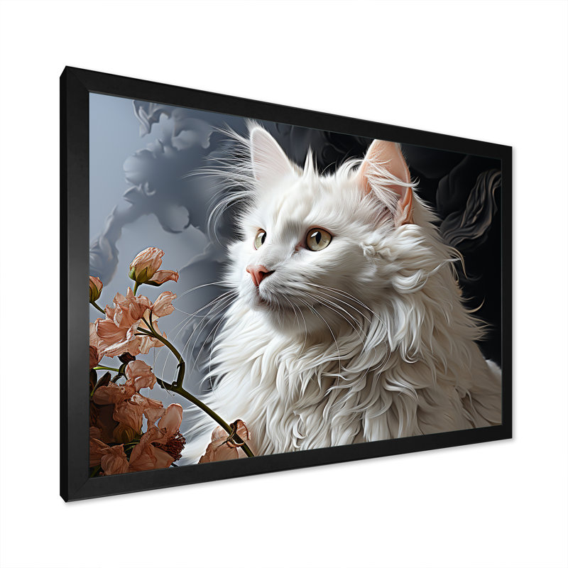 American Curl Curiosity Cat I - Chat, art mural, salon, H 16 po x l 32 po x P 1 po, Cadre simple noir