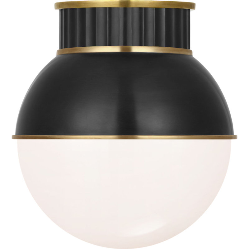 Cavill Flush Mount with Natural Brass Hood and White Glass, Bronze, 13.25" H x 12" W x 12" D