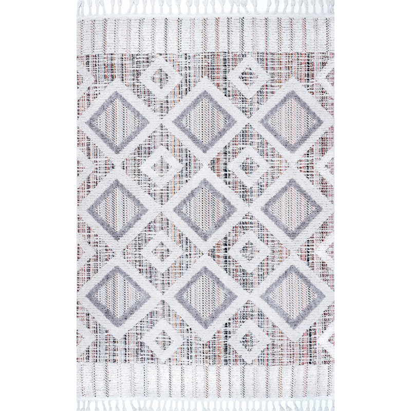 Tapis géométrique rose / blanc Wasson, Rectangle 3 pi x 5 pi