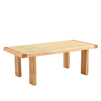 Modern And Minimalist Rectangular Rattan Tabletop With Rubber Wooden Legs, Imitation Rattan Woven Chinese Side Table, Suitable For Living Rooms, Dining Rooms, And Bedrooms.W1512P284810/W1512P245689