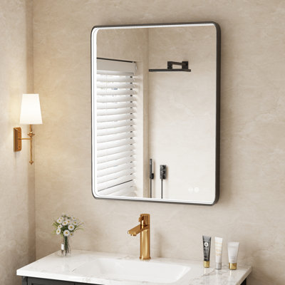 24/30/36/48 Inch Led Bathroom Mirror, Black/Gold/Silver Frame Vanity Mirror, Lighted Wall Mounted Mirror, Anti-Fog, Dimmable , 3 Colors (Horizontal/Vertical)